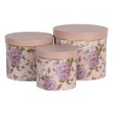 Clayre & Eef Hat Box Set of 3 Ø 20x17 / Ø 17x15 / Ø 14x13 cm Pink Cardboard Round Flowers