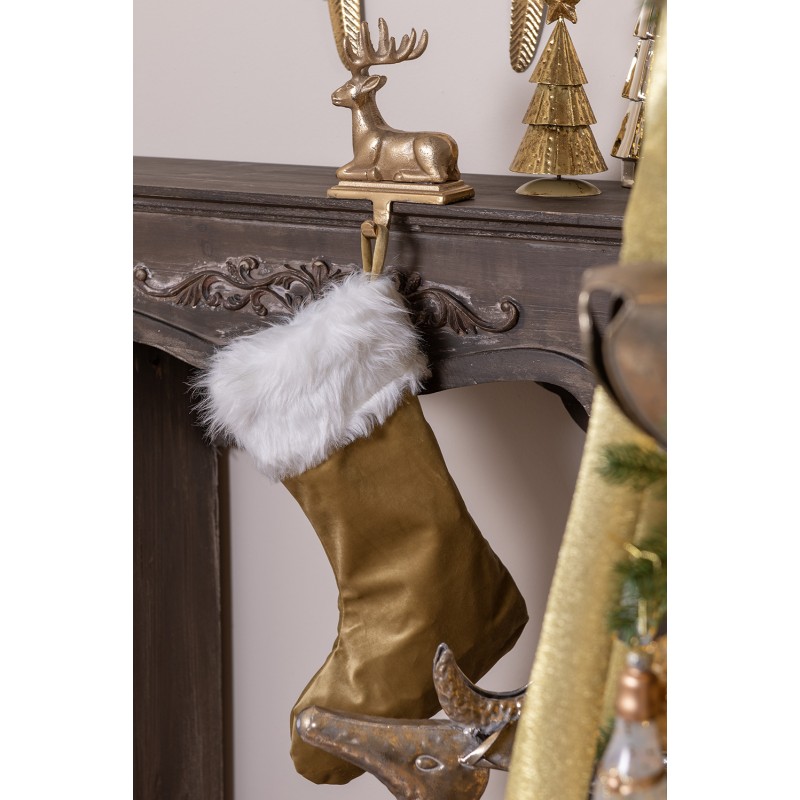 Clayre & Eef Hook Christmas Stocking Reindeer 21 cm Gold colored Aluminium