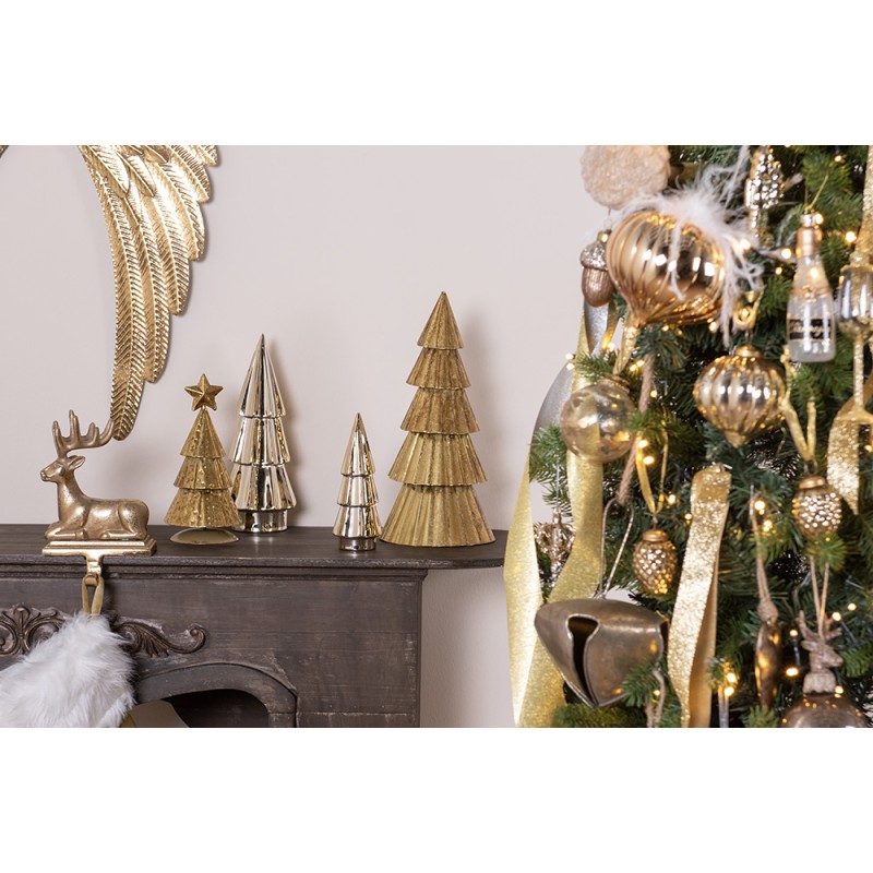Clayre & Eef Hook Christmas Stocking Reindeer 21 cm Gold colored Aluminium