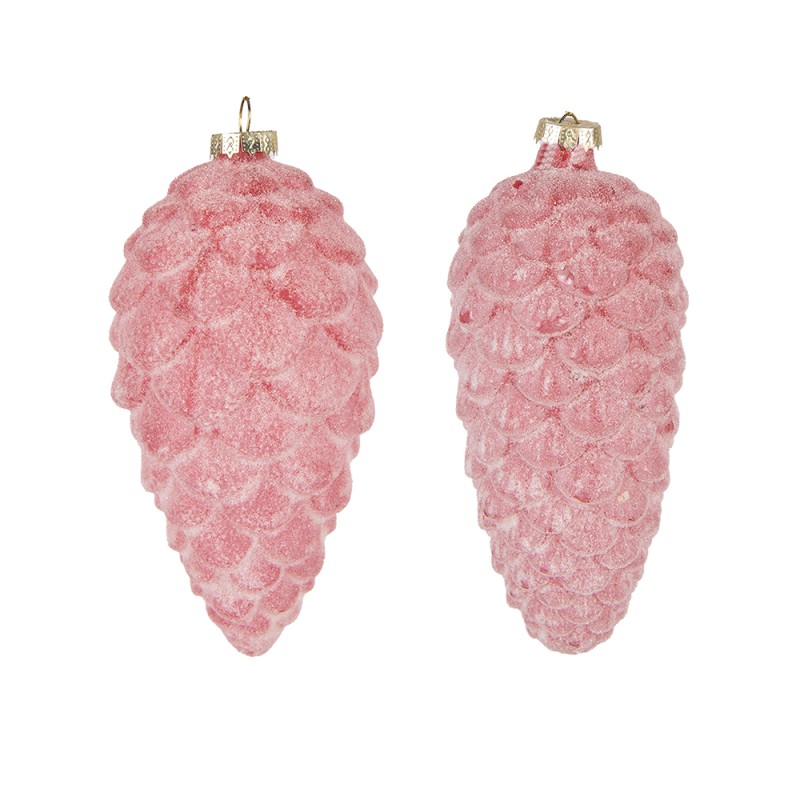 Clayre & Eef Christmas Bauble Set of 2 Pinecone Ø 7 cm Red Glass