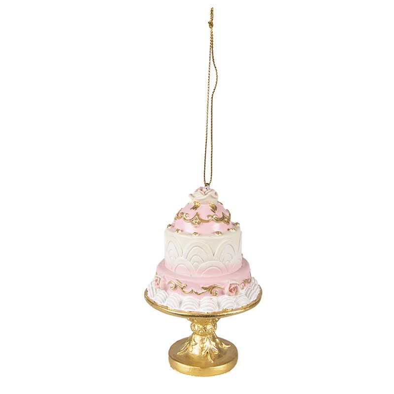 Clayre & Eef Christmas Ornament Cake Ø 7x11 cm Pink White Plastic