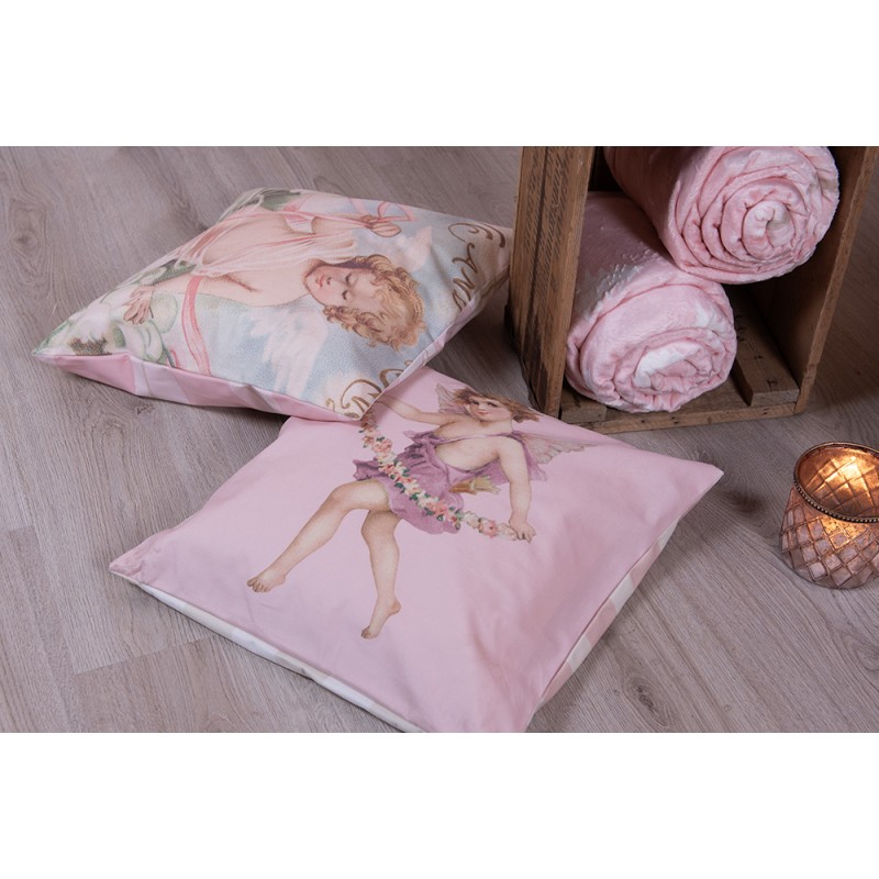 Clayre & Eef Housse de coussin 45x45 cm Rose Blanc Polyester Ange