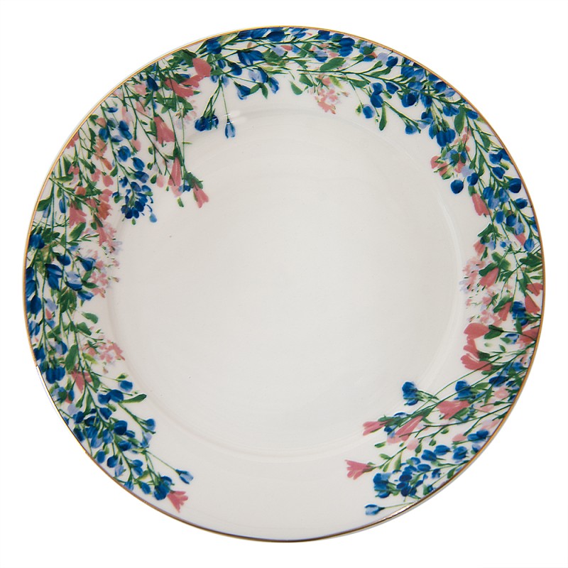 Clayre & Eef Breakfast Plate Ø 21 cm Blue White Porcelain Flowers