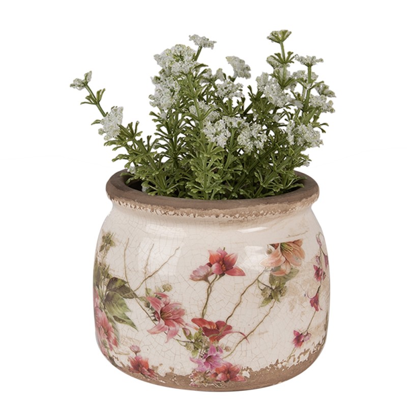 Clayre & Eef Pot de fleurs Ø 12x10 cm Beige Rose Céramique Fleurs