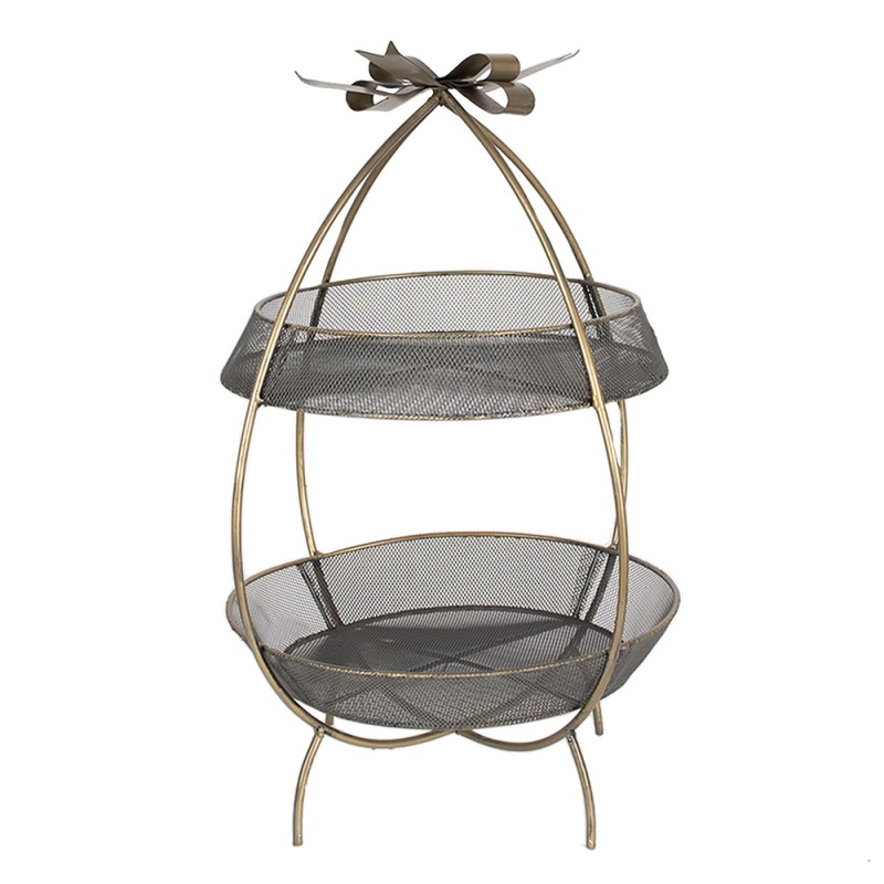 Clayre & Eef 2-stöckige Etagere Ø 34x51 cm Goldfarbig Eisen Rund