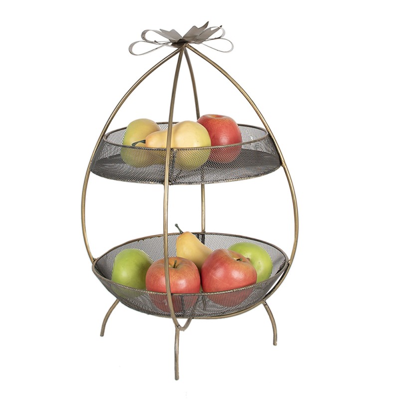 Clayre & Eef Etagère 2 laags  Ø 34x51 cm Goudkleurig Ijzer Rond