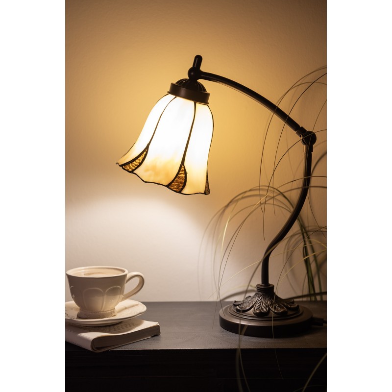 LumiLamp Lampada da tavolo Tiffany Ø 15x46 cm  Beige Marrone  Vetro