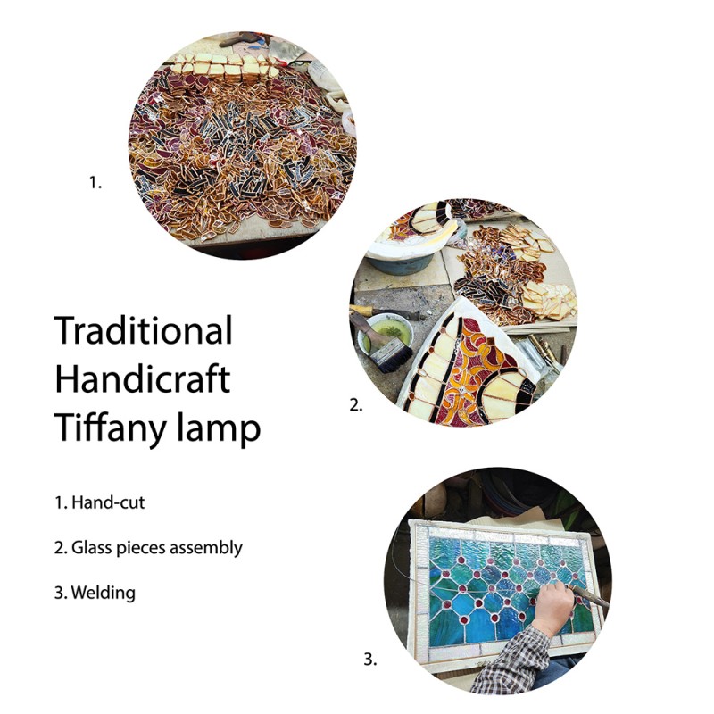 LumiLamp Tiffany Tischlampe Ø 15x46 cm  Beige Braun Glas