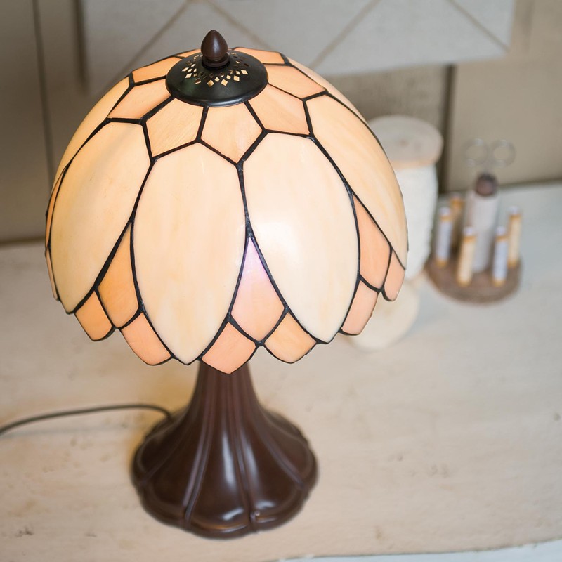 LumiLamp Lampada da tavolo Tiffany Ø 25x42 cm  Beige Marrone  Vetro