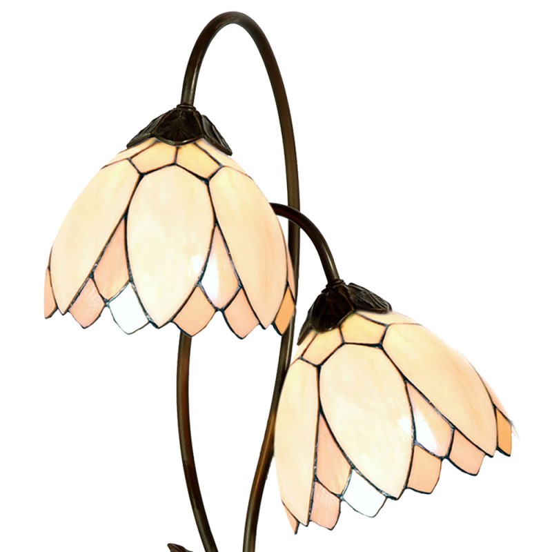 LumiLamp Tiffany Tischlampe Ø 33x61 cm Beige Braun Glas Blumen