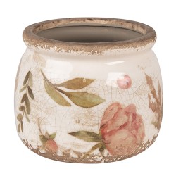 Clayre & Eef Pot de fleurs Ø 12x10 cm Beige Rose Céramique Fleurs