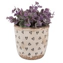 Clayre & Eef Pot de fleurs Ø 11x11 cm Beige Noir Céramique Coeurs