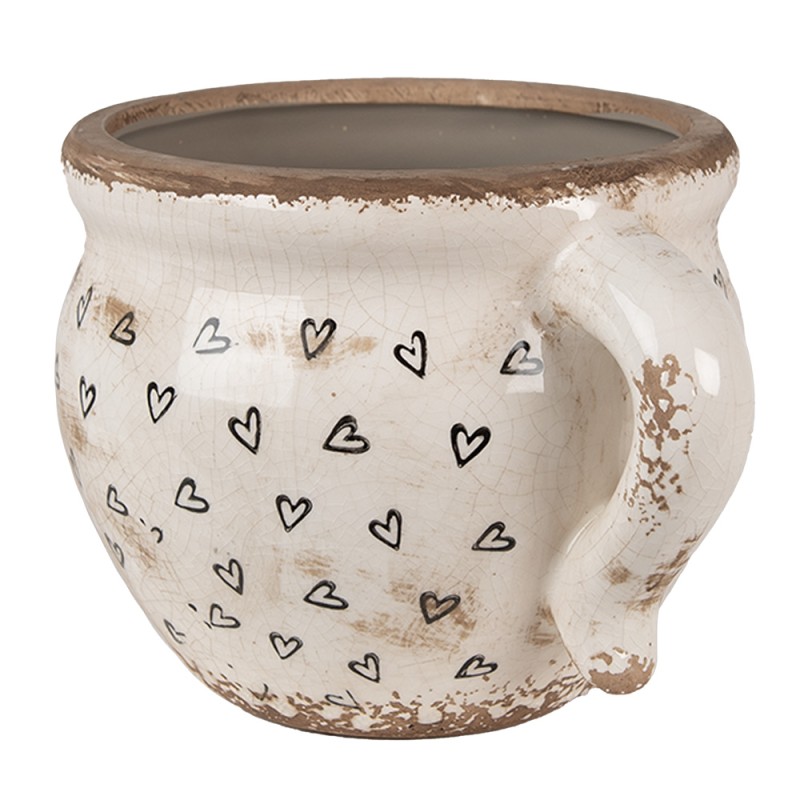 Clayre & Eef Pot de fleurs 20x17x15 cm Beige Noir Céramique Coeurs
