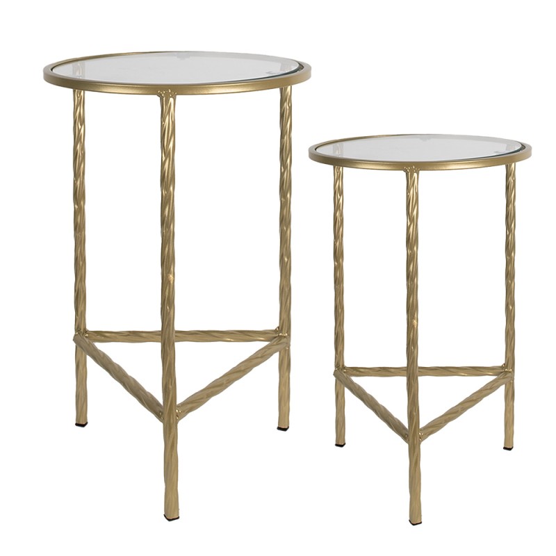 Clayre & Eef Side Table Set of 2 Ø 35 Ø 30 cm Gold colored Iron Glass