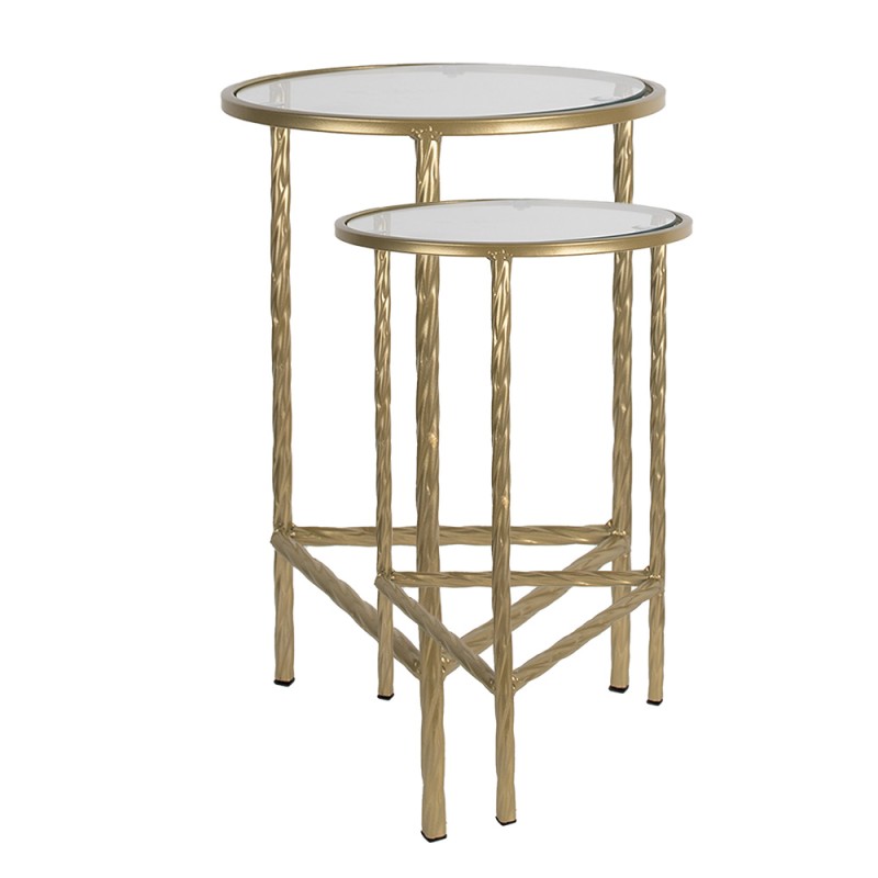 Clayre & Eef Side Table Set of 2 Ø 35 Ø 30 cm Gold colored Iron Glass