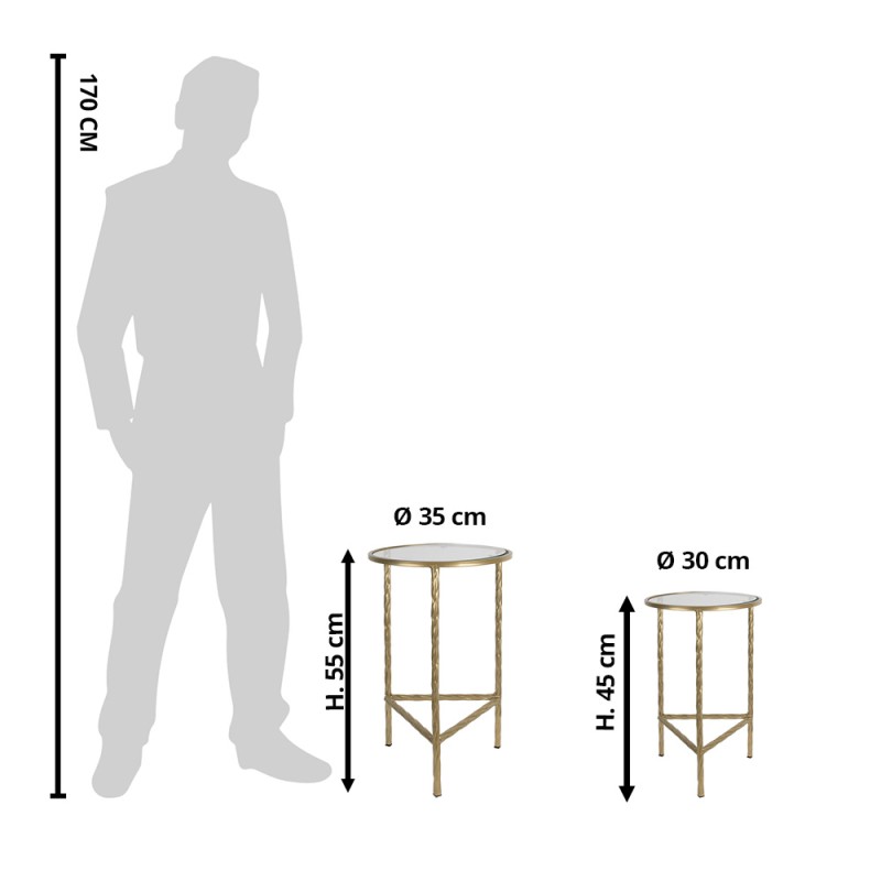 Clayre & Eef Tavolino set di 2 Ø 35 Ø 30 cm Color oro Ferro Vetro