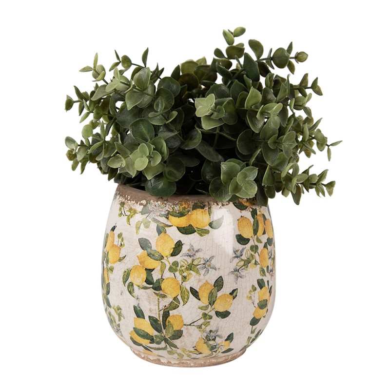 Clayre & Eef Pot de fleurs Ø 13x13 cm Beige Jaune Céramique Citrons