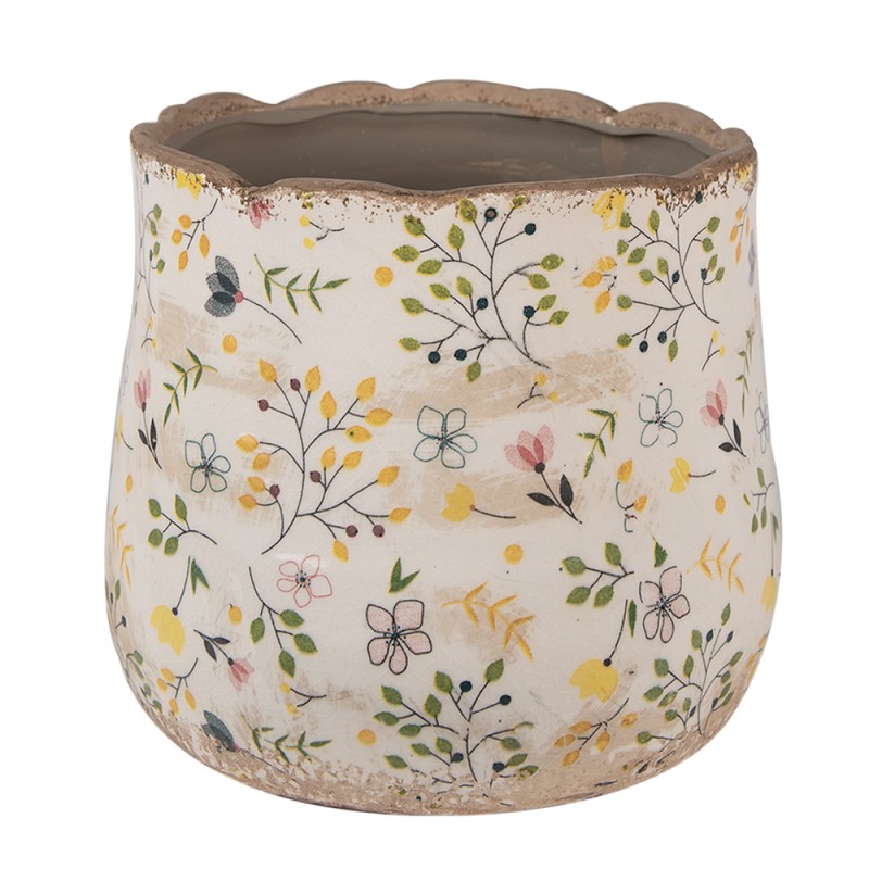 Clayre & Eef Pot de fleurs Ø 18x16 cm Beige Jaune Céramique Fleurs