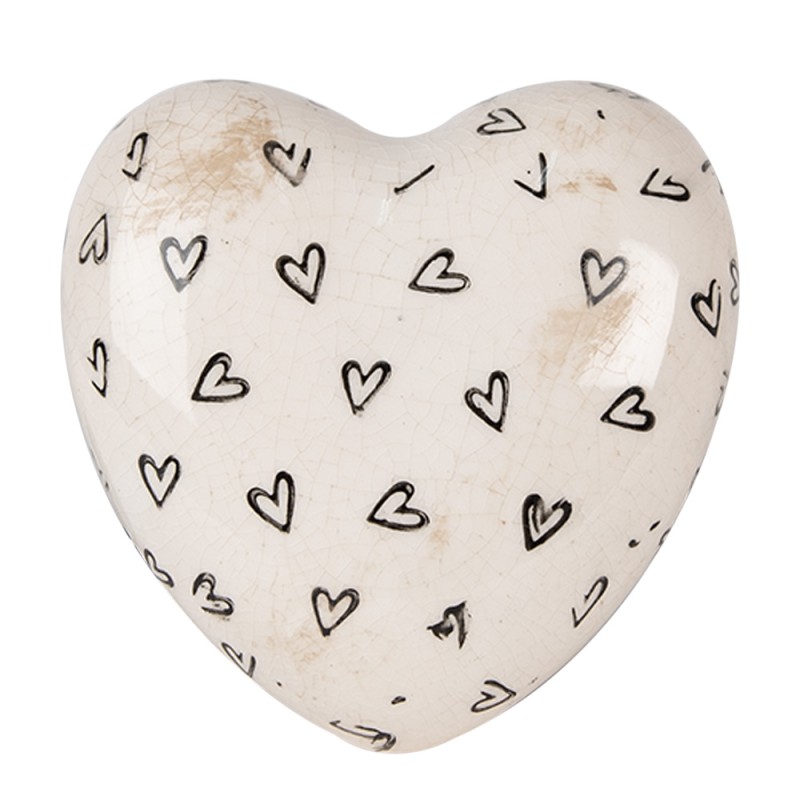 Clayre & Eef Decoration Heart 11x11x4 cm Beige Black Ceramic Hearts