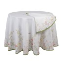 Clayre & Eef Tablecloth Ø 170 cm White Cotton Round Flowers