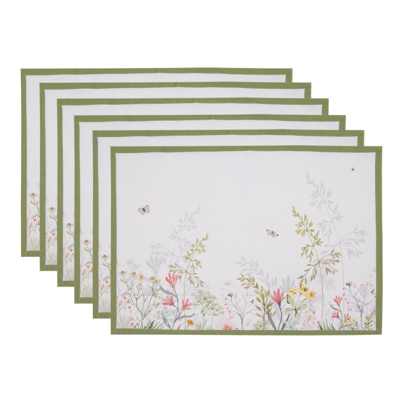 Clayre & Eef Placemats Set of 6 48x33 cm White Cotton Flowers
