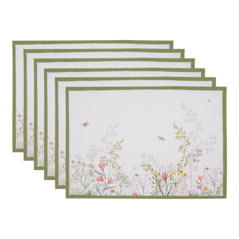 Clayre & Eef Placemats Set van 6  48x33 cm Wit Katoen Bloemen