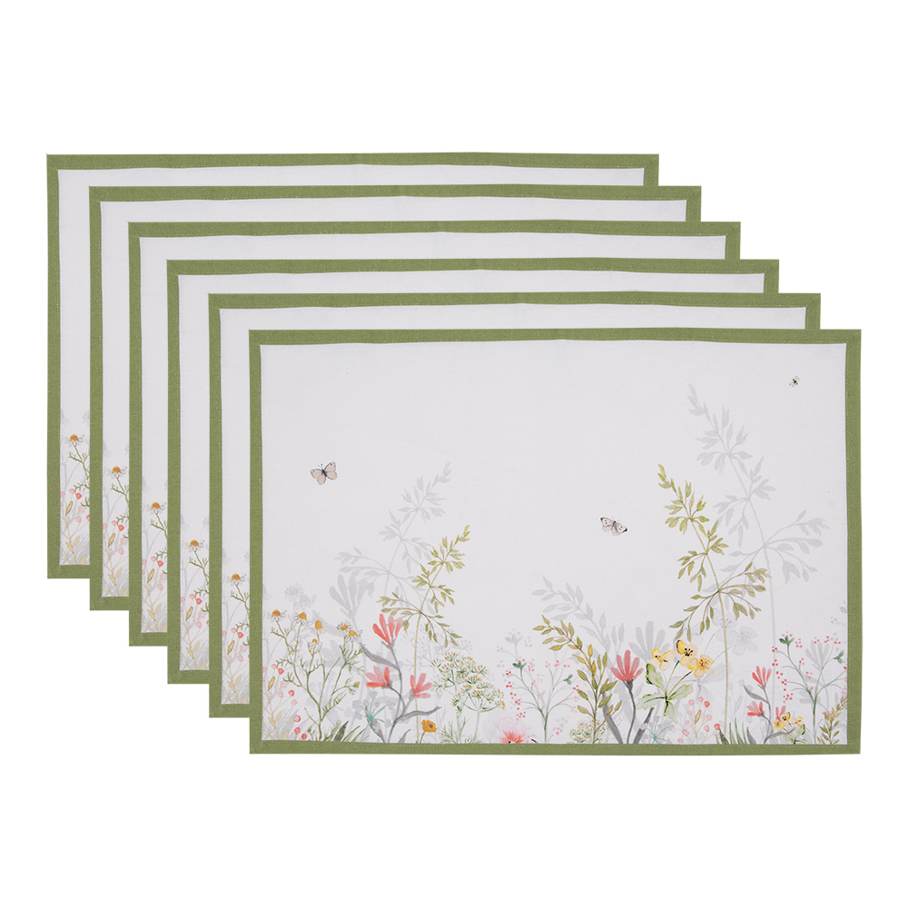 Clayre&Eef Placemats Set van 6 48x33 cm Wit Katoen Bloemen afbeelding