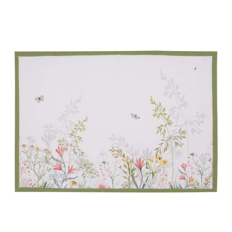Clayre & Eef Tischsets 6er Set 48x33 cm Weiß Baumwolle Blumen