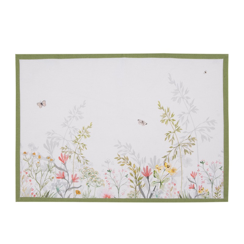 Clayre & Eef Placemats Set of 6 48x33 cm White Cotton Flowers