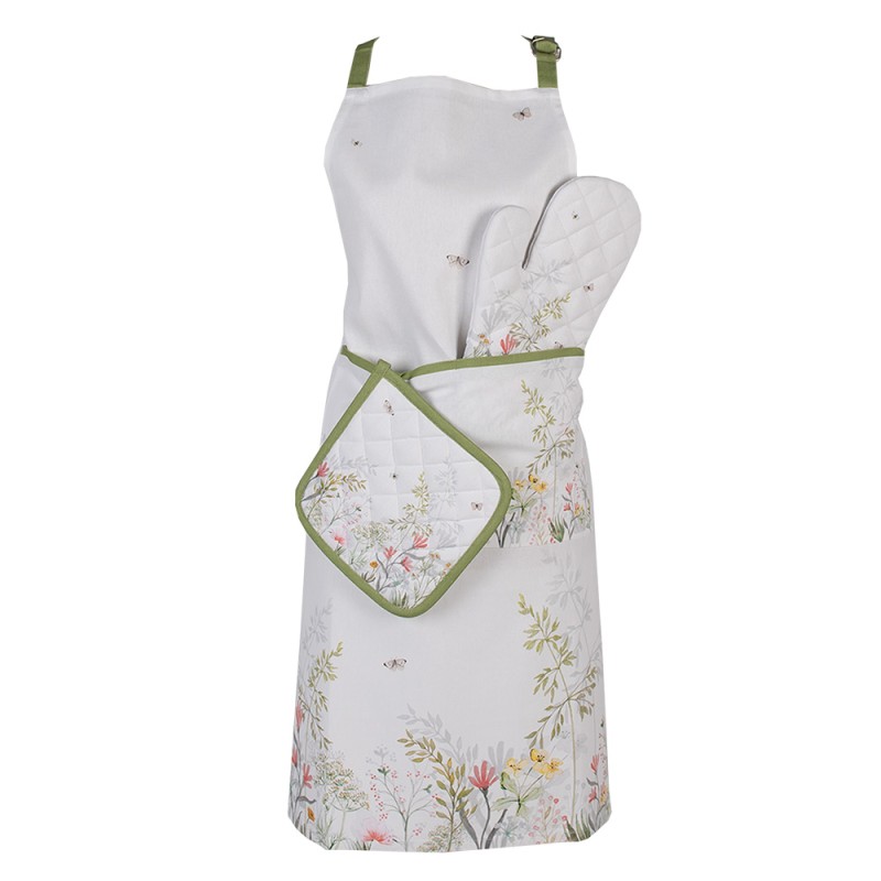 Clayre & Eef Kitchen Apron 70x85 cm White Cotton Flowers