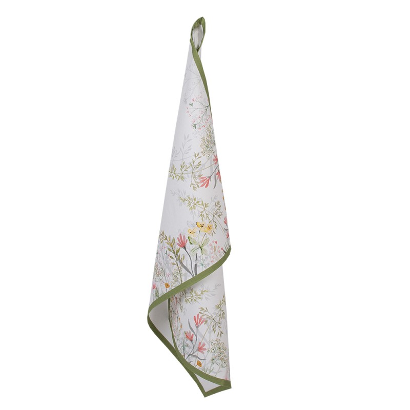 Clayre & Eef Asciugamani da cucina 50x70 cm Bianco Cotone Fiori