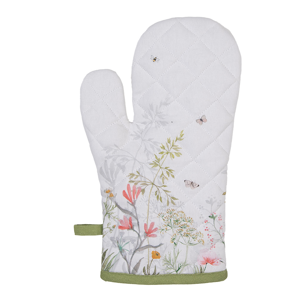 Clayre&Eef Ovenwant 18x30 cm Wit Katoen Bloemen afbeelding