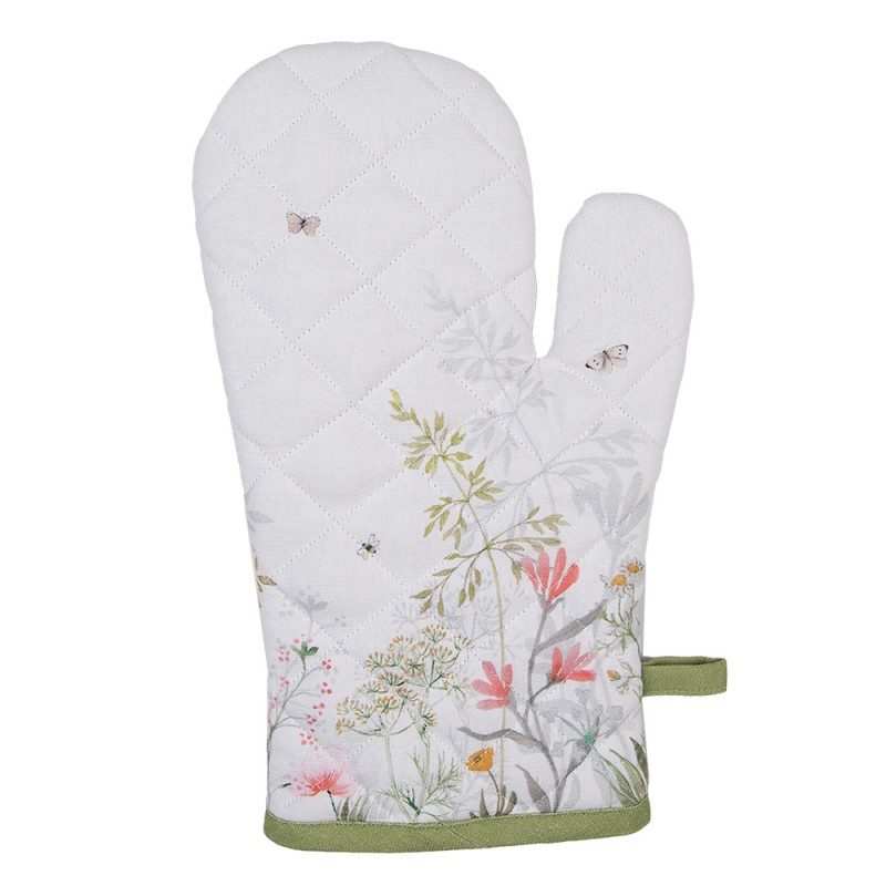 Clayre & Eef Ovenwant  18x30 cm Wit Katoen Bloemen