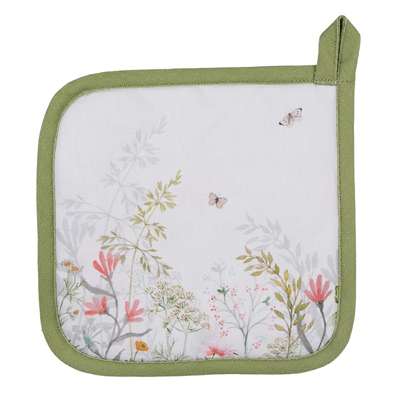 Clayre & Eef Pannenlap  20x20 cm Wit Katoen Bloemen