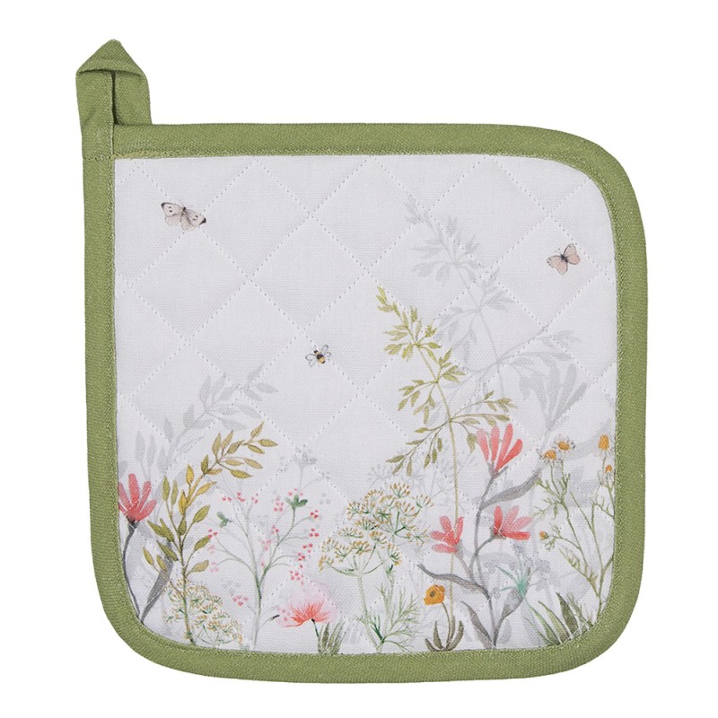 Clayre & Eef Pannenlap  20x20 cm Wit Katoen Bloemen