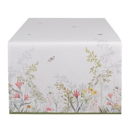 Clayre & Eef Chemin de table 50x140 cm Blanc Coton Fleurs