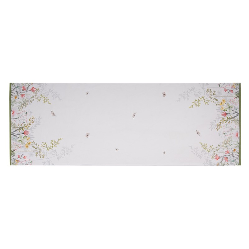 Clayre & Eef Table Runner 50x140 cm White Cotton Flowers