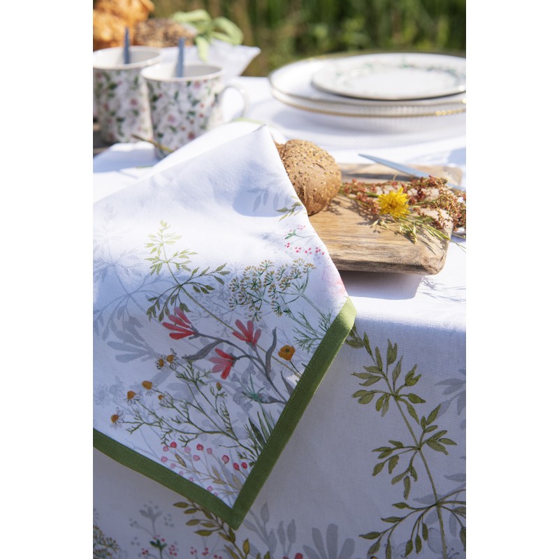 Clayre & Eef Table Runner 50x160 cm White Cotton Flowers