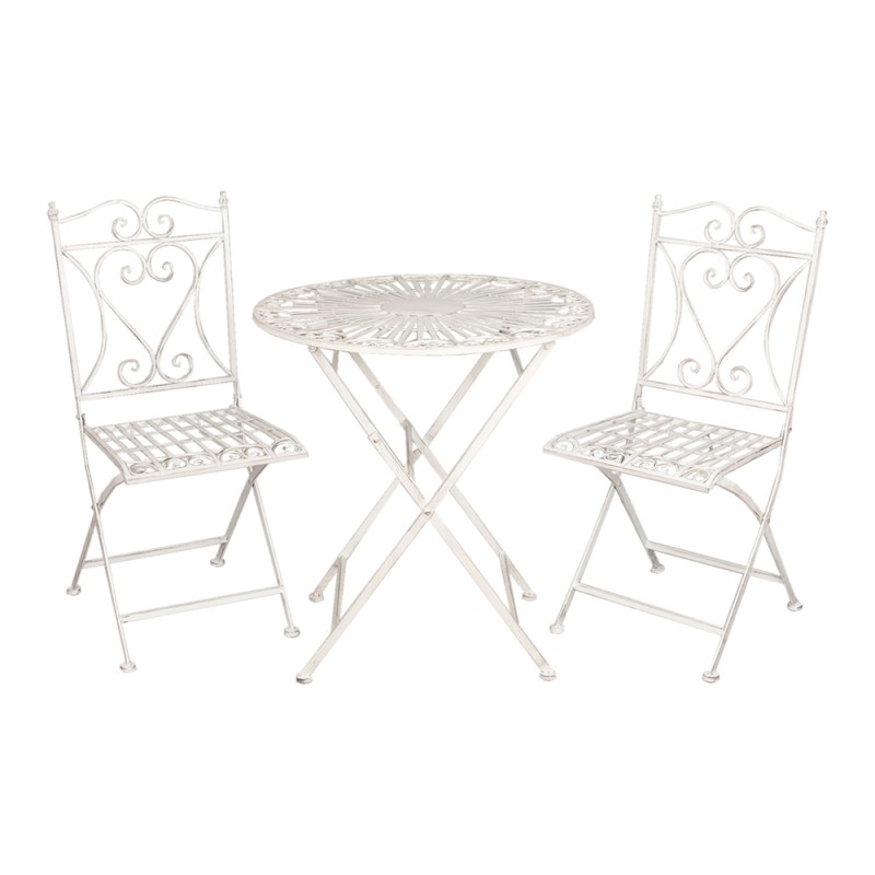 Clayre & Eef Bistro Set Bistro Table Bistro Chair Set of 3 White Iron