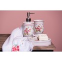 Clayre & Eef Bathroom Set Set of 3 White Pink Ceramic Flowers
