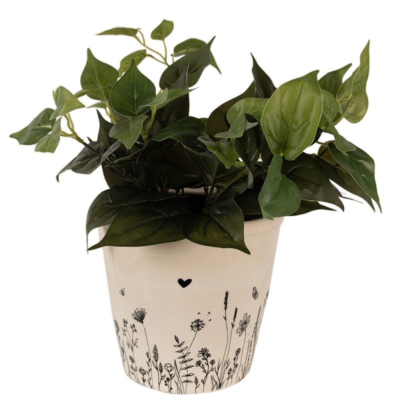 Clayre & Eef Pot de fleurs Ø 21x20 cm Beige Noir Céramique Fleurs