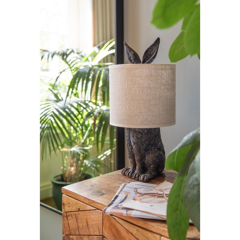 Clayre & Eef Table Lamp Rabbit Ø 20x45 cm  Brown Beige Plastic Round