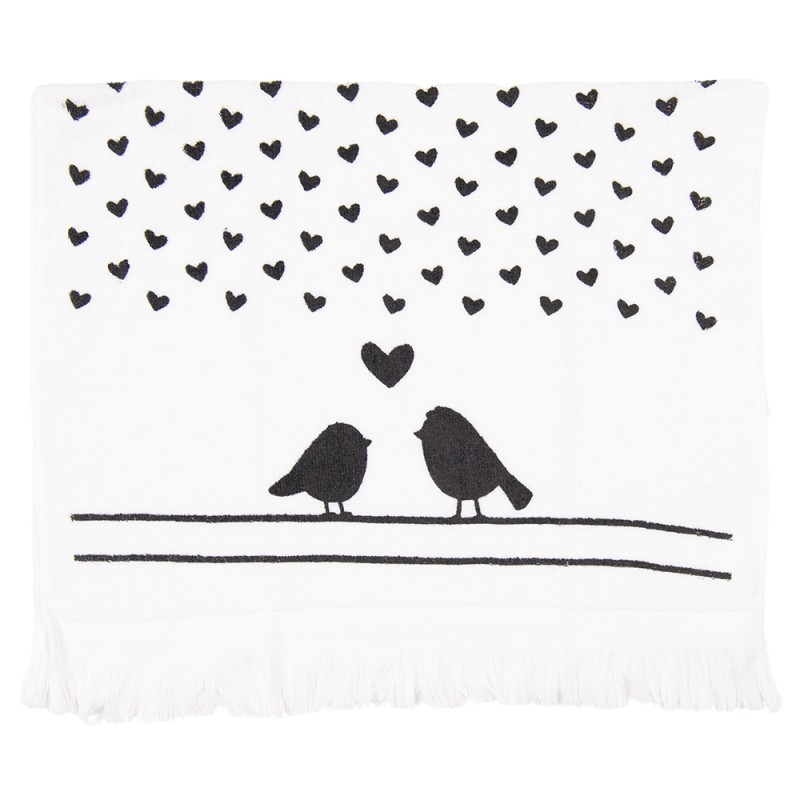 Clayre & Eef Guest Towel 40x66 cm Black White Cotton Bird