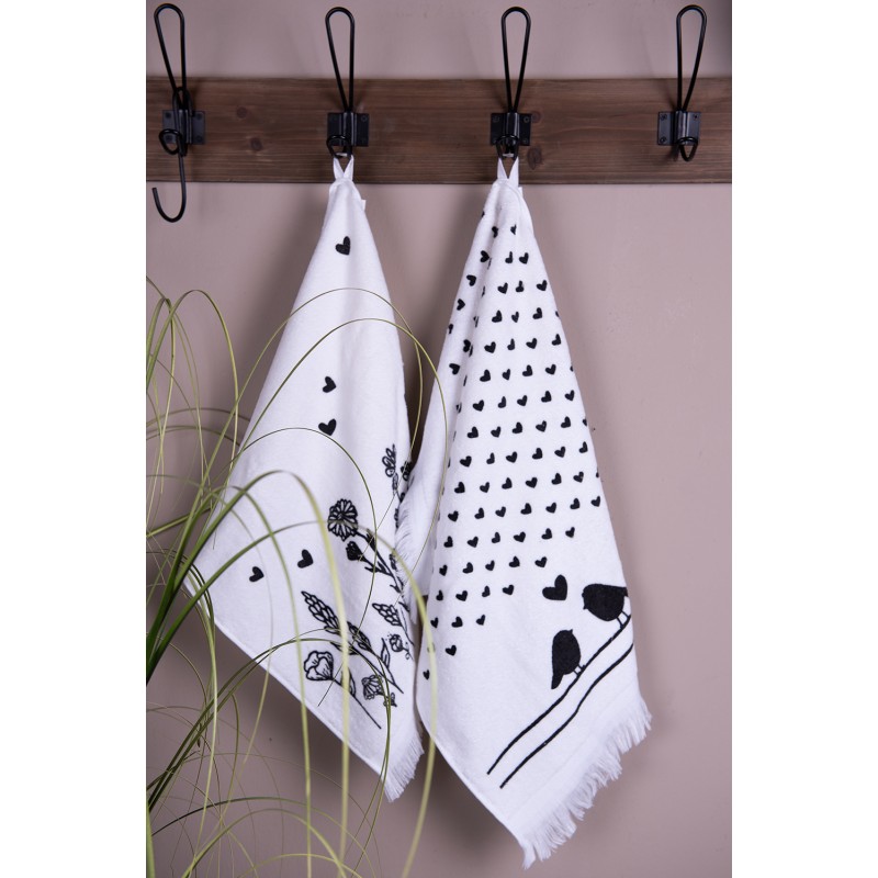 Clayre & Eef Guest Towel 40x66 cm Black White Cotton Bird