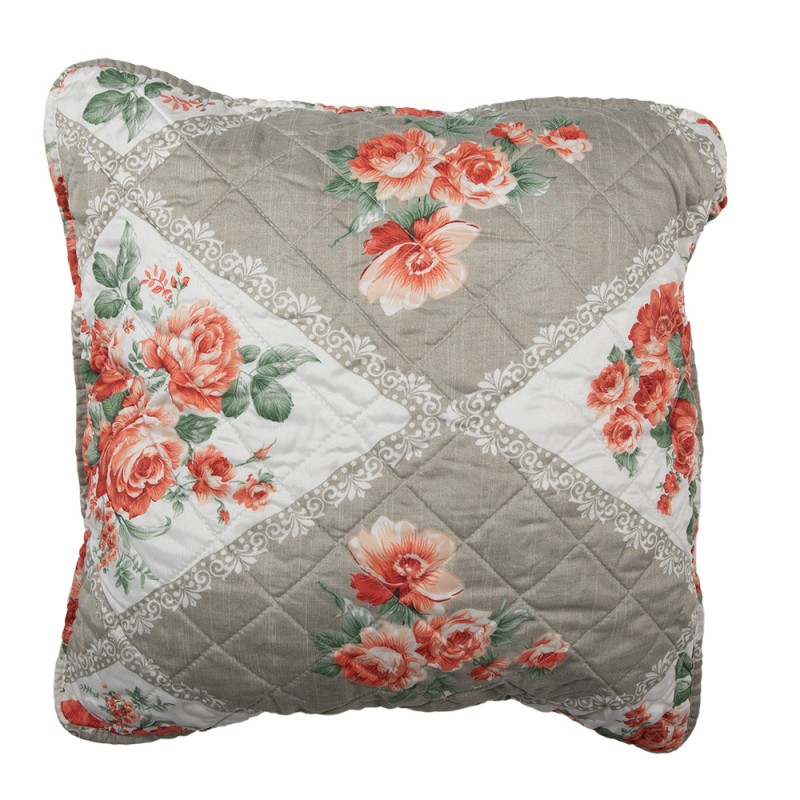 Clayre & Eef Kissenbezug 50x50 cm Grau Rosa Baumwolle Polyester Blumen