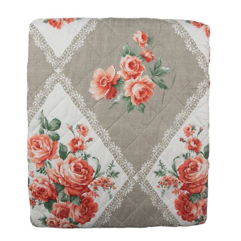 Clayre & Eef Tagesdecke 140x220 cm Grau Rosa Baumwolle Polyester Rechteck Blumen