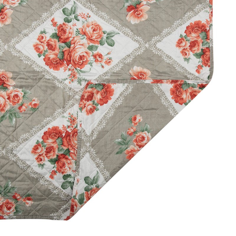 Clayre & Eef Tagesdecke 140x220 cm Grau Rosa Baumwolle Polyester Rechteck Blumen