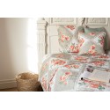 Clayre & Eef Bedsprei  140x220 cm Grijs Roze Katoen Polyester Rechthoek Bloemen