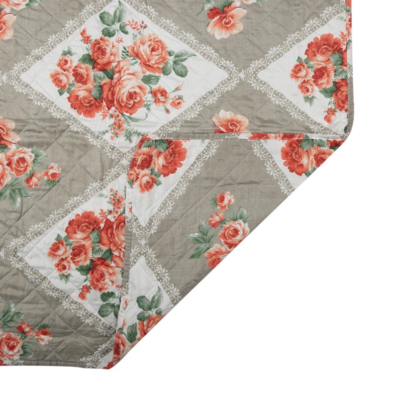 Clayre & Eef Copripiumini 240x260 cm Grigio Rosa Cotone Poliestere Rettangolo Fiori