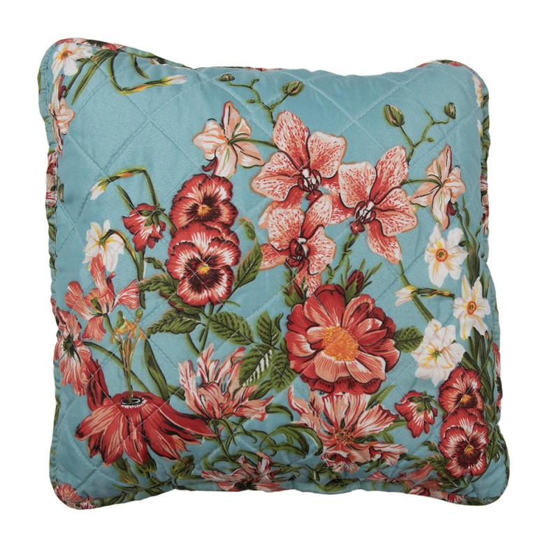 Clayre & Eef Cushion Cover 40x40 cm Blue Pink Cotton Polyester Flowers